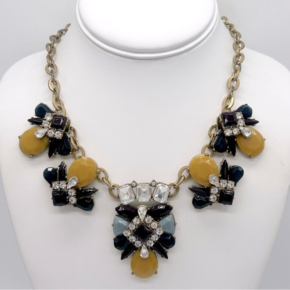 J. Crew Peach Burgundy Navy Gray Jeweled Necklace - Picture 1 of 3